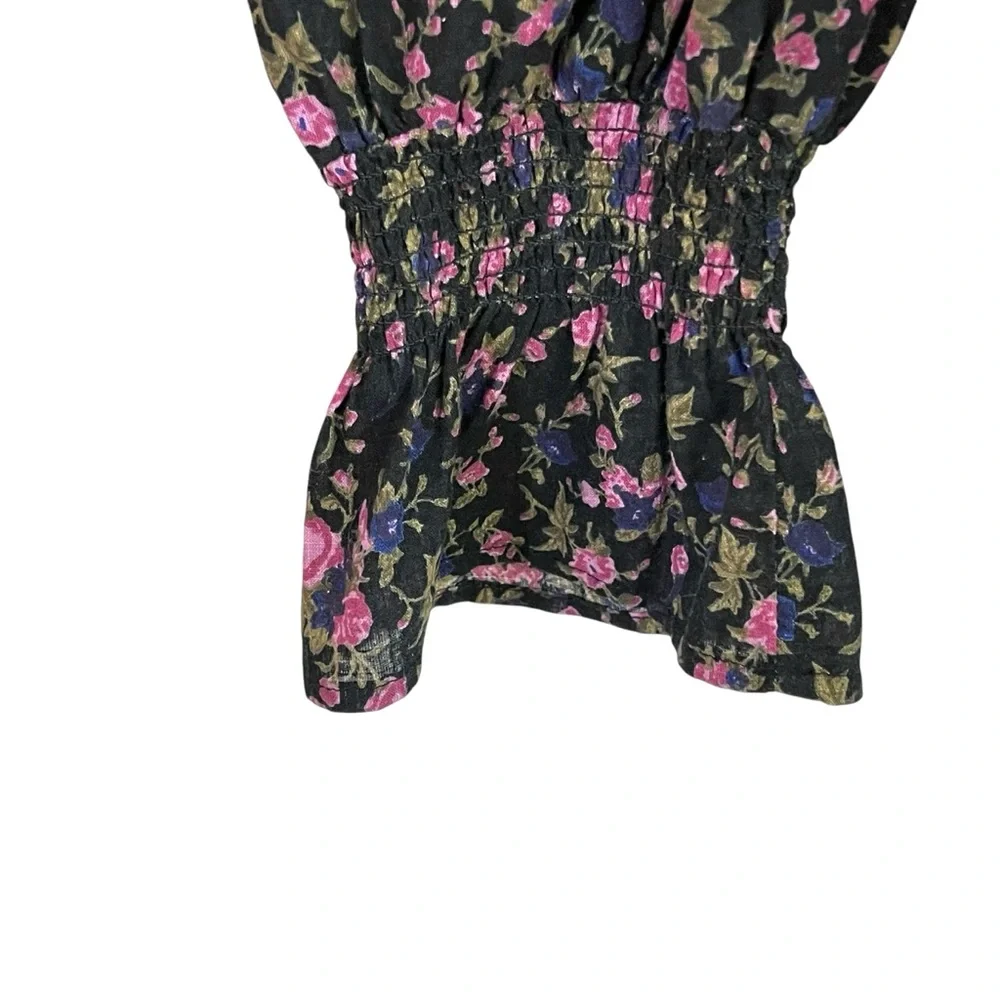 Free People Meant To Be Dark Floral Romantic Top S NWOT Black Ruffle Feminine